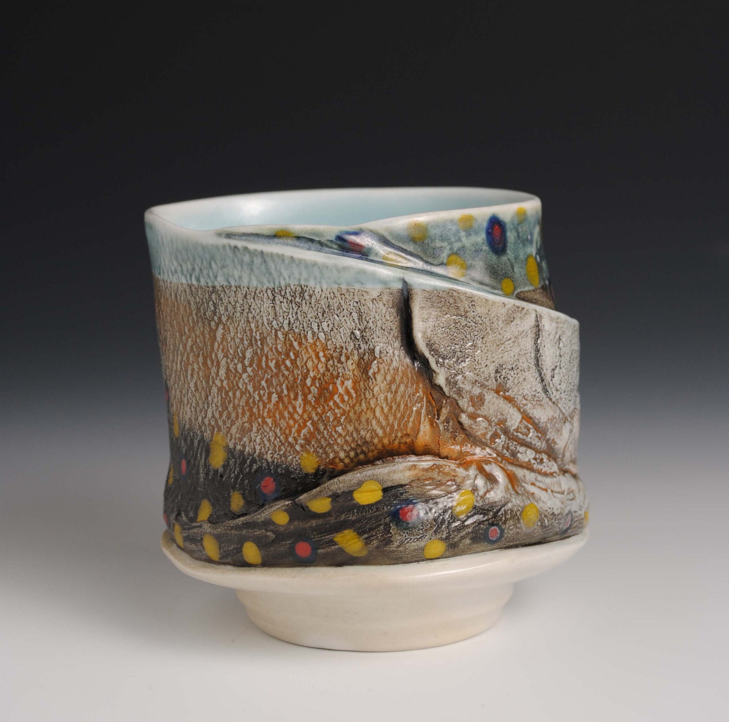 Wood Fired Yunomi ( Hand Painted Brook Trout) Unique and One of a Kind