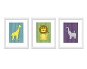 Nursery Wall Decor Jungle Animals - 3 - 8 x 10 Baby Jungle Children Decor, Nursery Decor, Nursery Wall Art, Children's Wall Decor