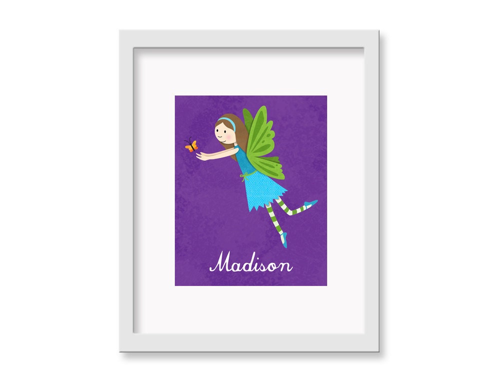 Personalized Fairy -  Children's Decor Nursery Wall Art - Butterfly Fairy Wall Art - 8 x 10 Print