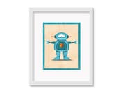 Robot Print "Fred" - 8" x 10" Children's Decor Wall Art Print - Children's Retro Robot Theme Room Decor