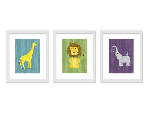 Nursery Wall Decor Jungle Animals - 3 - 8 x 10 Baby Jungle Children Decor, Nursery Decor, Nursery Wall Art, Children's Wall Decor