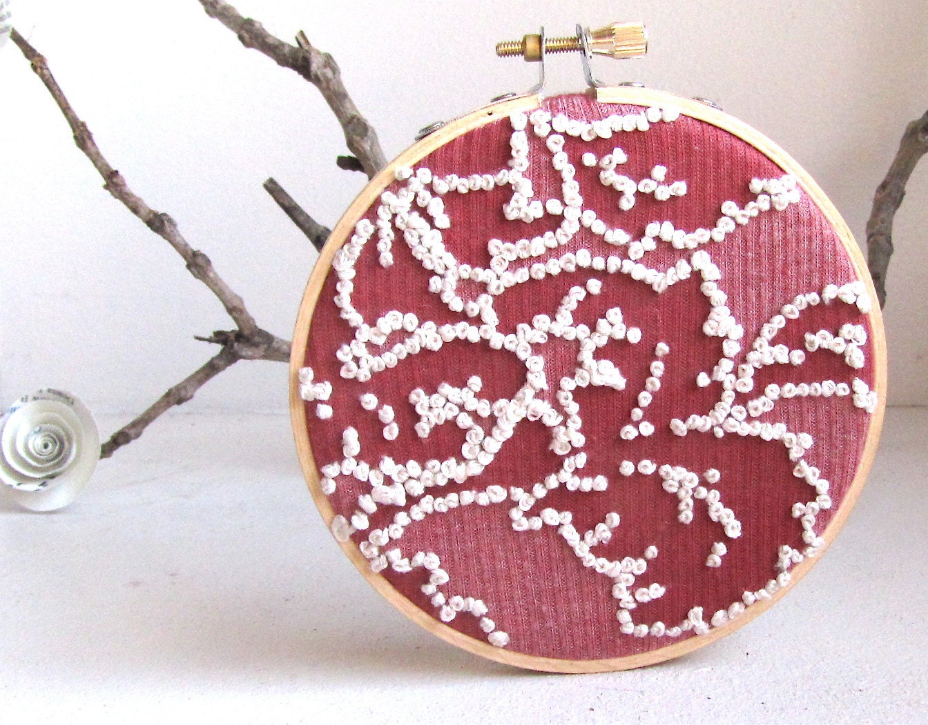 MADE TO ORDER French knot wall art decor - Berries & Cream - Response series