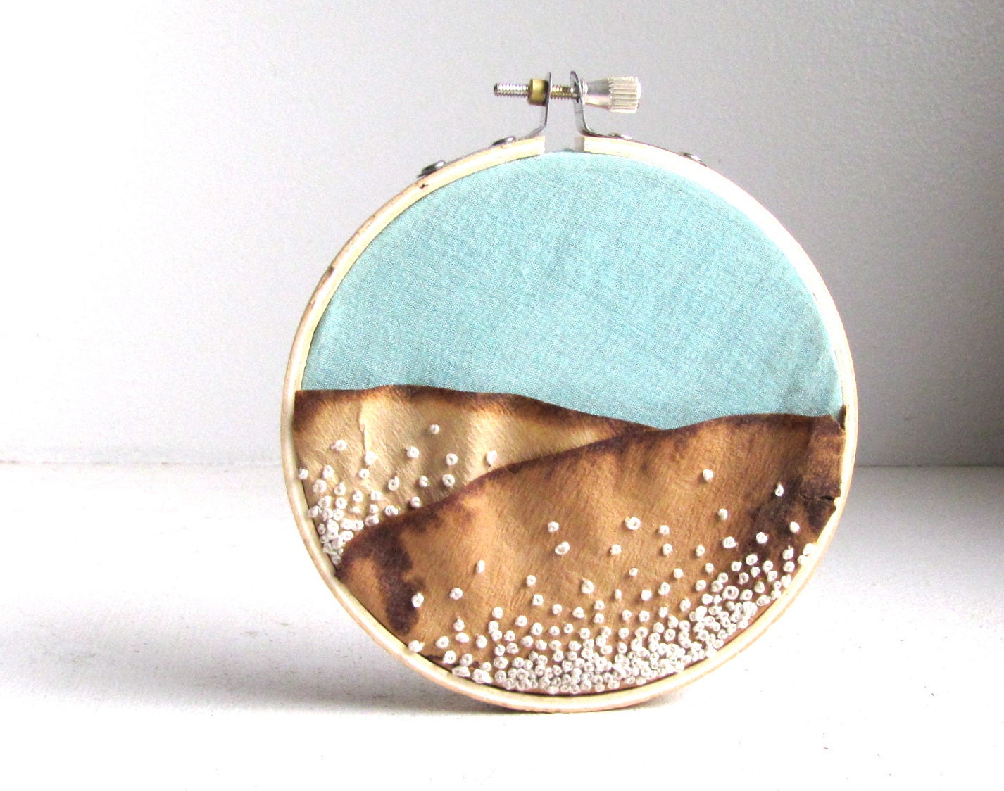 Paper Landscape - Mint Coffee Ecru - Embroidery Wall Art