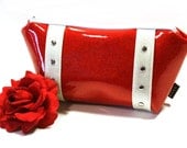 Ruby Red Glitter Vinyl Makeup Bag with Your Choice of Contrast Vinyl - MADE TO ORDER