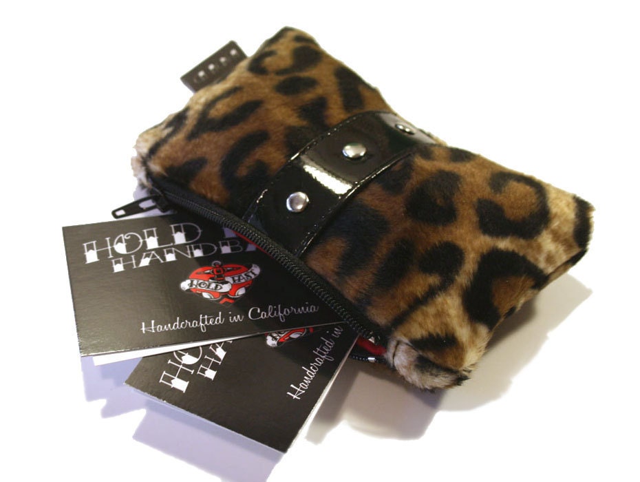 Leopard Coin Purse, Faux Fur and Your Choice of Vinyl, Rockabilly, Retro - MADE TO ORDER