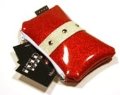 Ruby Red Sparkle Vinyl Coin Pouch with Your Choice of Contrast Vinyl, Glitter, Rockabilly, Retro - MADE TO ORDER