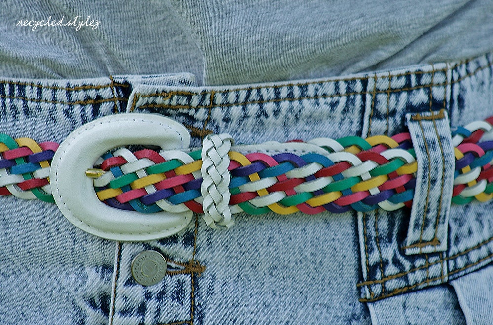 bright rainbow  --  vtg 80s Braided Split Leather Belt  -  XL