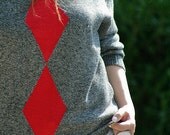 double diamond  -  vtg 80s ARGYLE Flecked Knit Sweater - L / XL