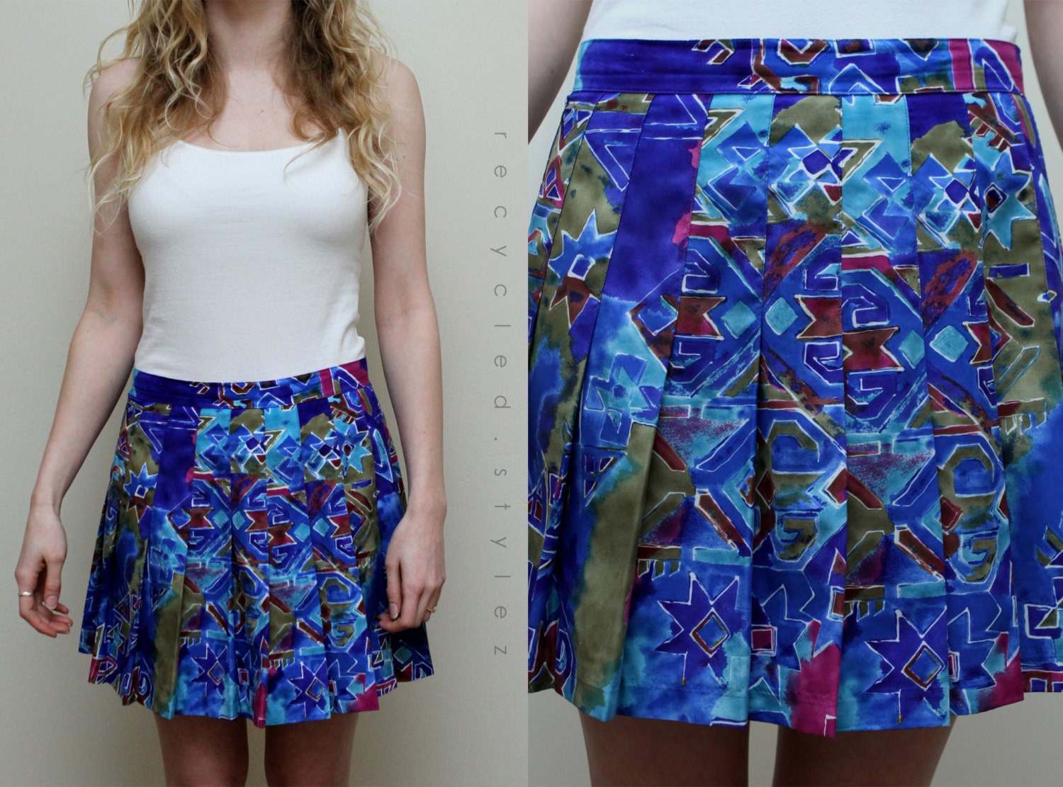 aztec summer -- Vintage 80s Tail TRIBAL Pleated Mini Tennis Skirt  -  M