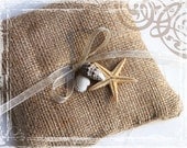 By The Sea Burlap Ring Bearer Pillow - Rustic Beach Destination Weddings - Country Fall  Elegance Wedding - Starfish And Seashells