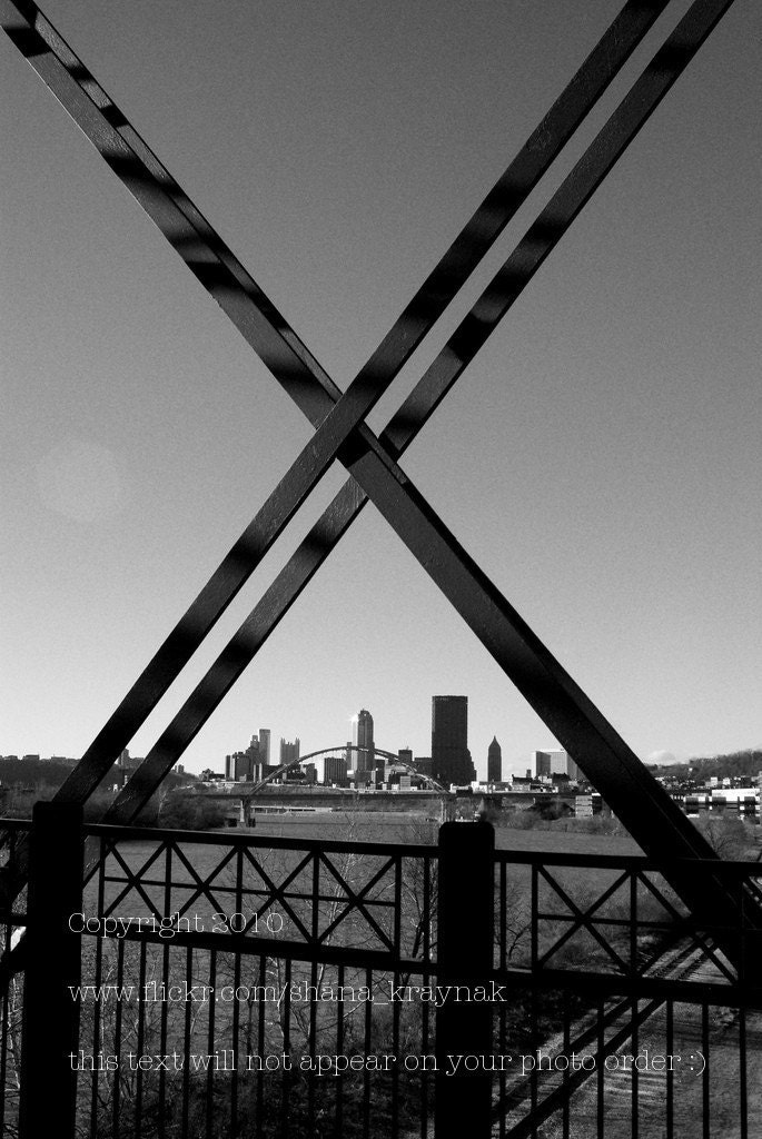 pittsburgh skyline black and white photo