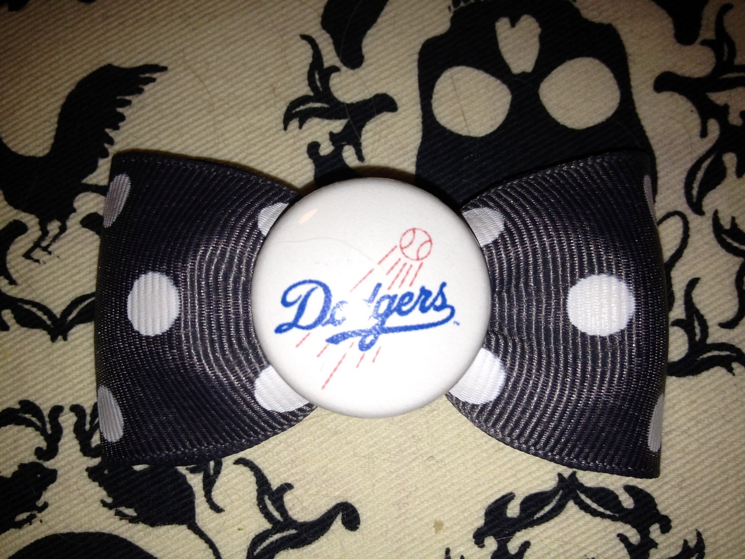 Los Angeles Dodgers baseball logo black polka dot hair bow