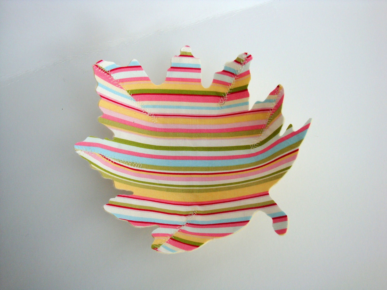 Oak leaf fabric bowl in spring stripes--SMALL SIZE storage, basket, container, knick knack holder, jewelry holder- reversible