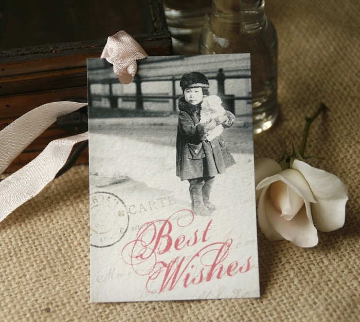 Little Girl and Puppy - Best Wishes Gift Tags - Set of 3 on Watercolor Paper