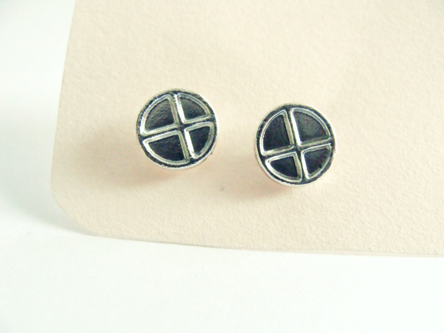 Men studs hugs and kisses - Cross and circle earrings - metalwork earrings sterling silver