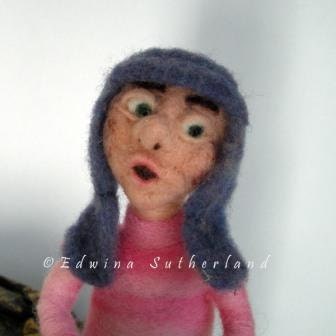 Miniature deer sculpture with rider, needle felt