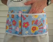 CLEARANCE, Half  Multi-use Apron, Garden, Vendor, Tool, Art, One of a Kind, Pretty Blue with Hearts and Flowers