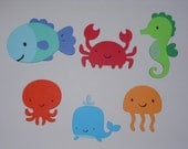 Under the Sea / Tropical Animal Die Cuts - Set of 6 - Fish Octopus Whale Seahorse Jellyfish Crab