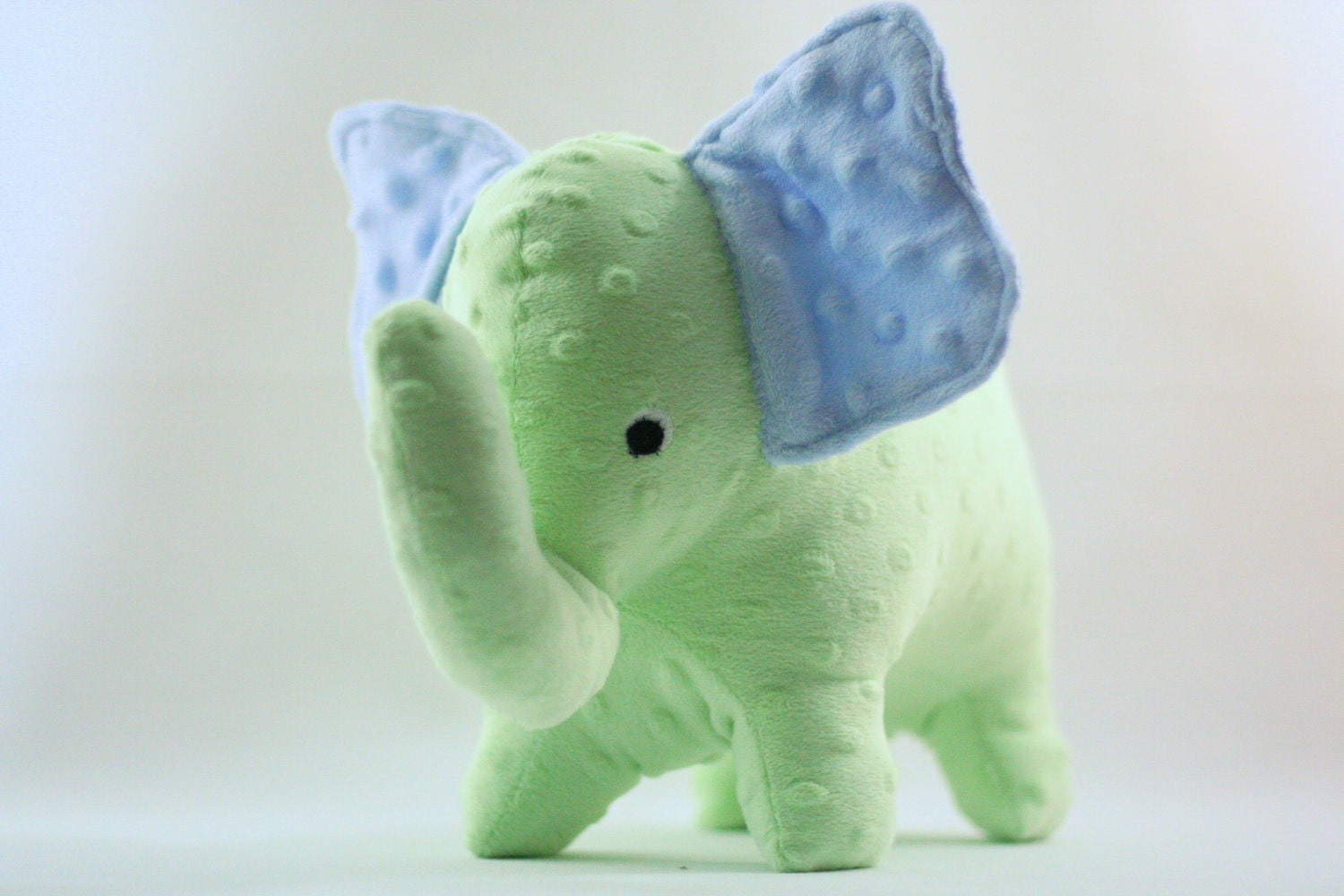 Stuffed Elephant Toy - Blue and Green Minky Plush Elephant