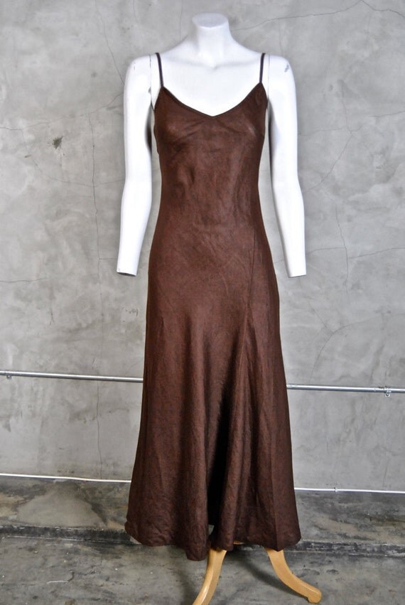 chocolate brown linen maxi tank dress women's by youngandukraine