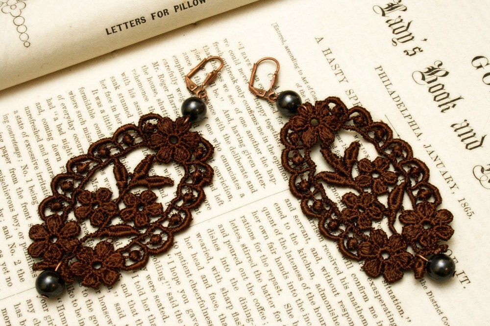 lace earrings -CANDICE- chocolate brown