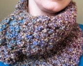 Warm Cowl Scarf, Coffee Bean Brown Multicolored, Crochet Double Thick - Made to Order