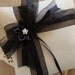 Wedding Ring Bearer Pillow - Black Sheer Organza Stripe Side Bow on Ivory Tafetta