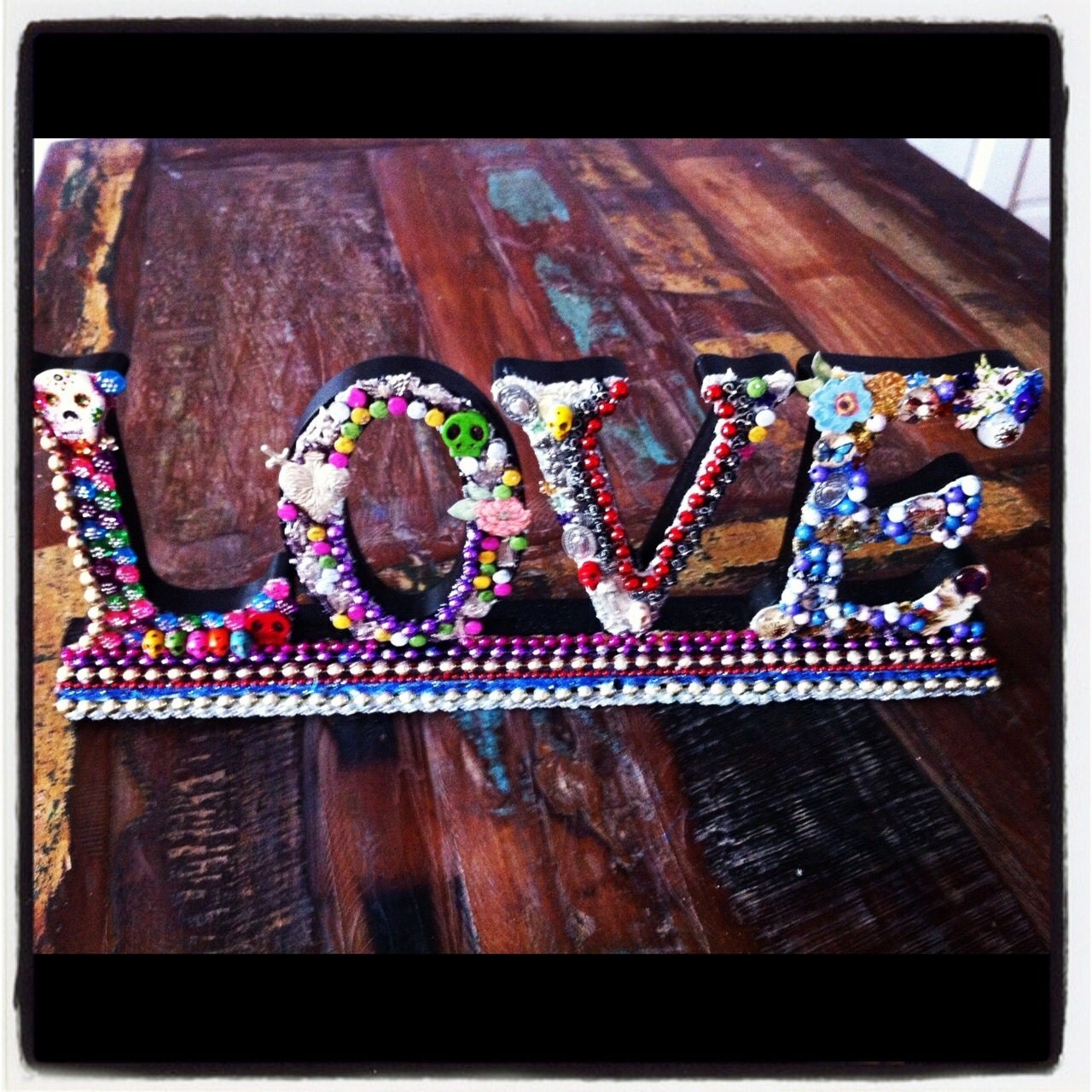 ON HOLD Wood mosaic LOVE letters // Love sign wooden letters // Mixed media colorful artwork // decoden // Ooak Home Decor