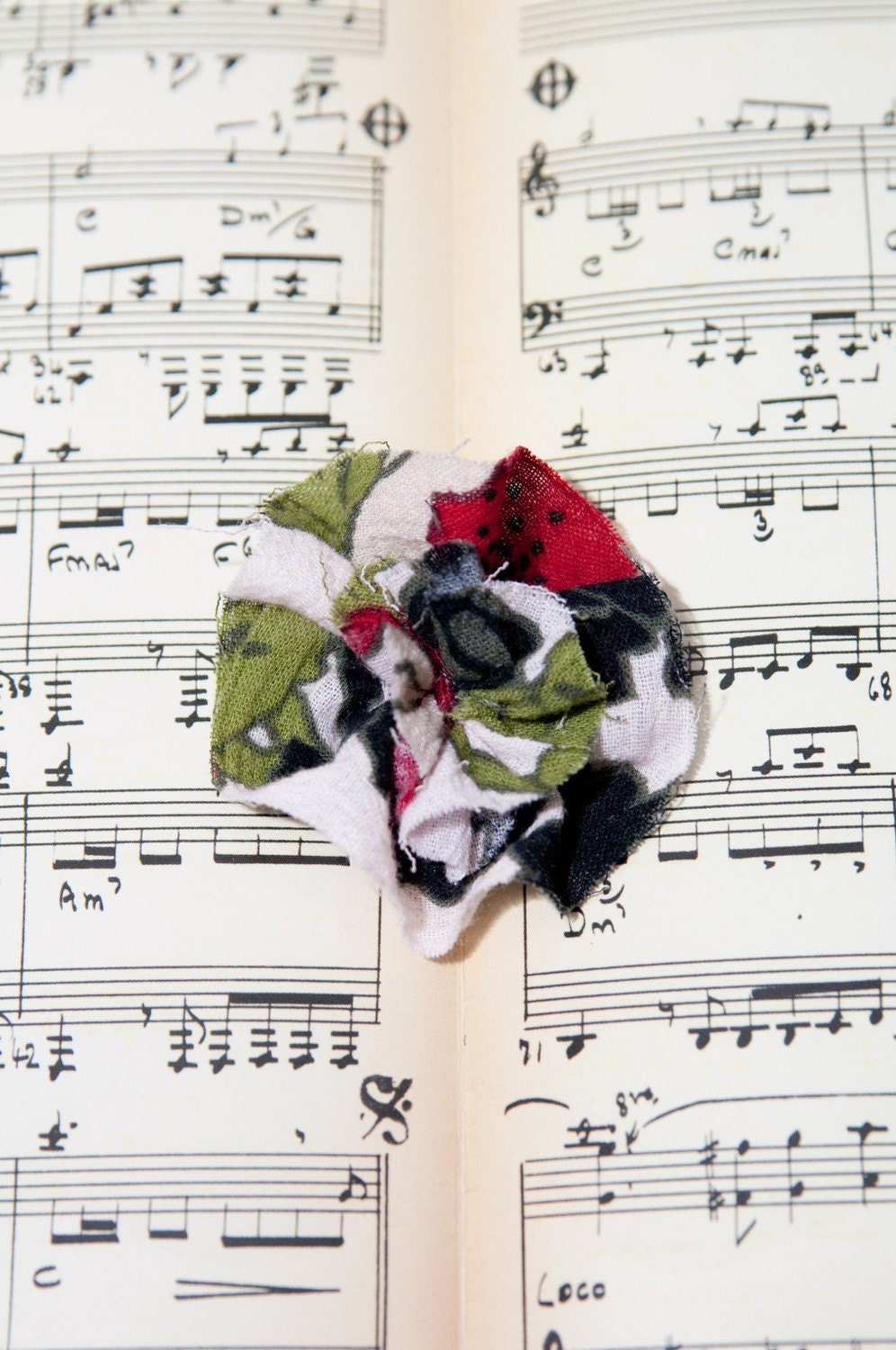 Poppy Print Fabric Flower Hair Clip and Brooch