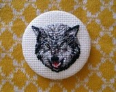 Needlepoint Wolf Beast Button
