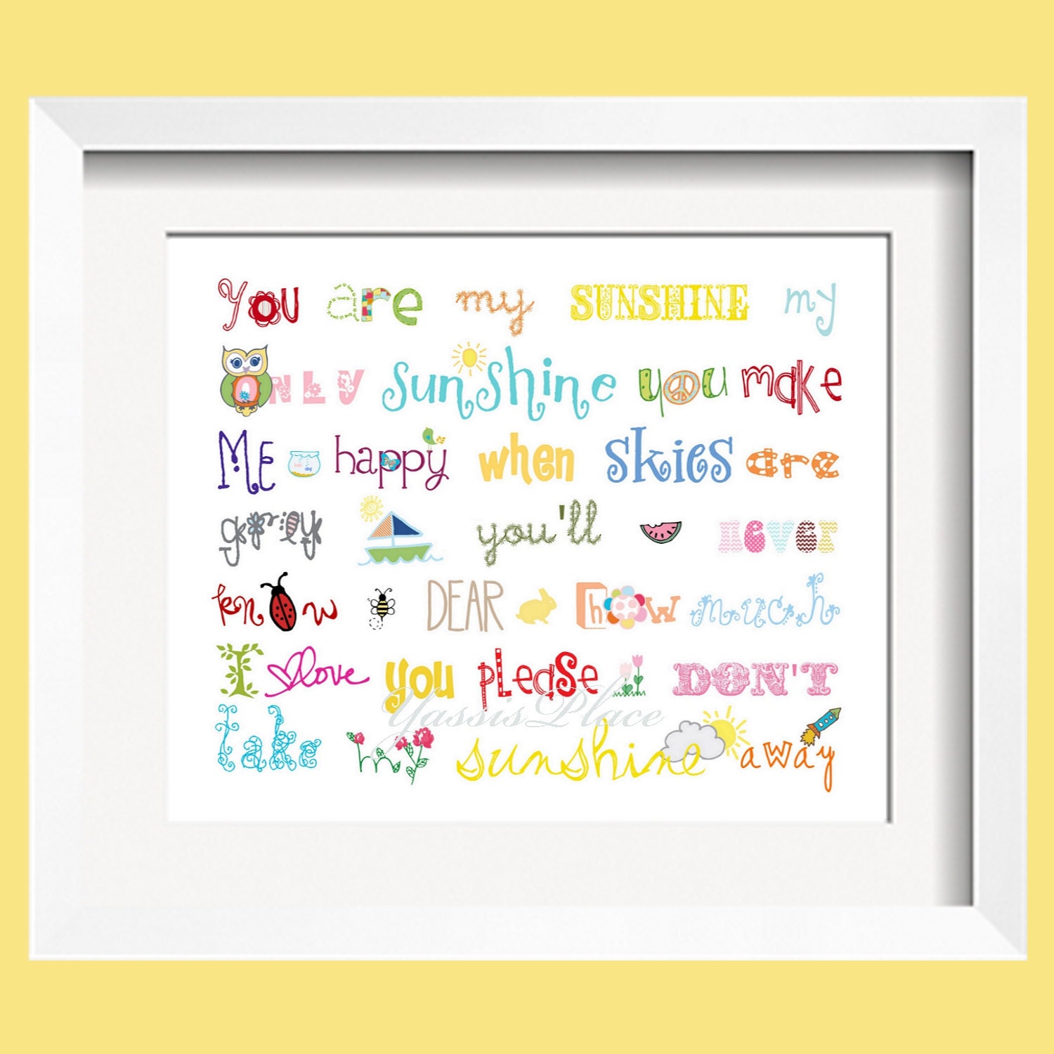 You Are My Sunshine Print 11x14 Rainbow colors for boys and girls room decor by Yassisplace