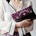 30% Xmas SALE Tribal Pattern Printed Leather Pouch Plum No. ZP-101