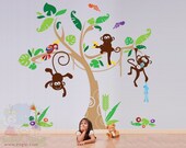Children Wall Sticker Wall Decal VInyl tree decal - Monkey Tree with Parrot - Wall Stickers For Kids Room - PLJN030L
