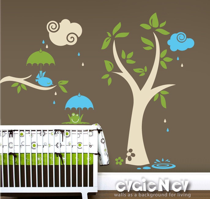 Children Wall Decal Tree Wall Decal Animal - The Tree with Bird and Frog - PLYR050