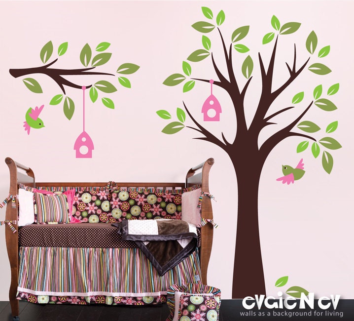 Children Nursery Wall Decal Wall Sticker Kids Decal - Tree Wall Decal with Birds - Baby Nursery Wall Decals -  TRBL030R
