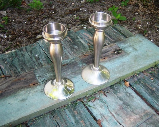 Online Vintage Set of Pewter Candle Sticks