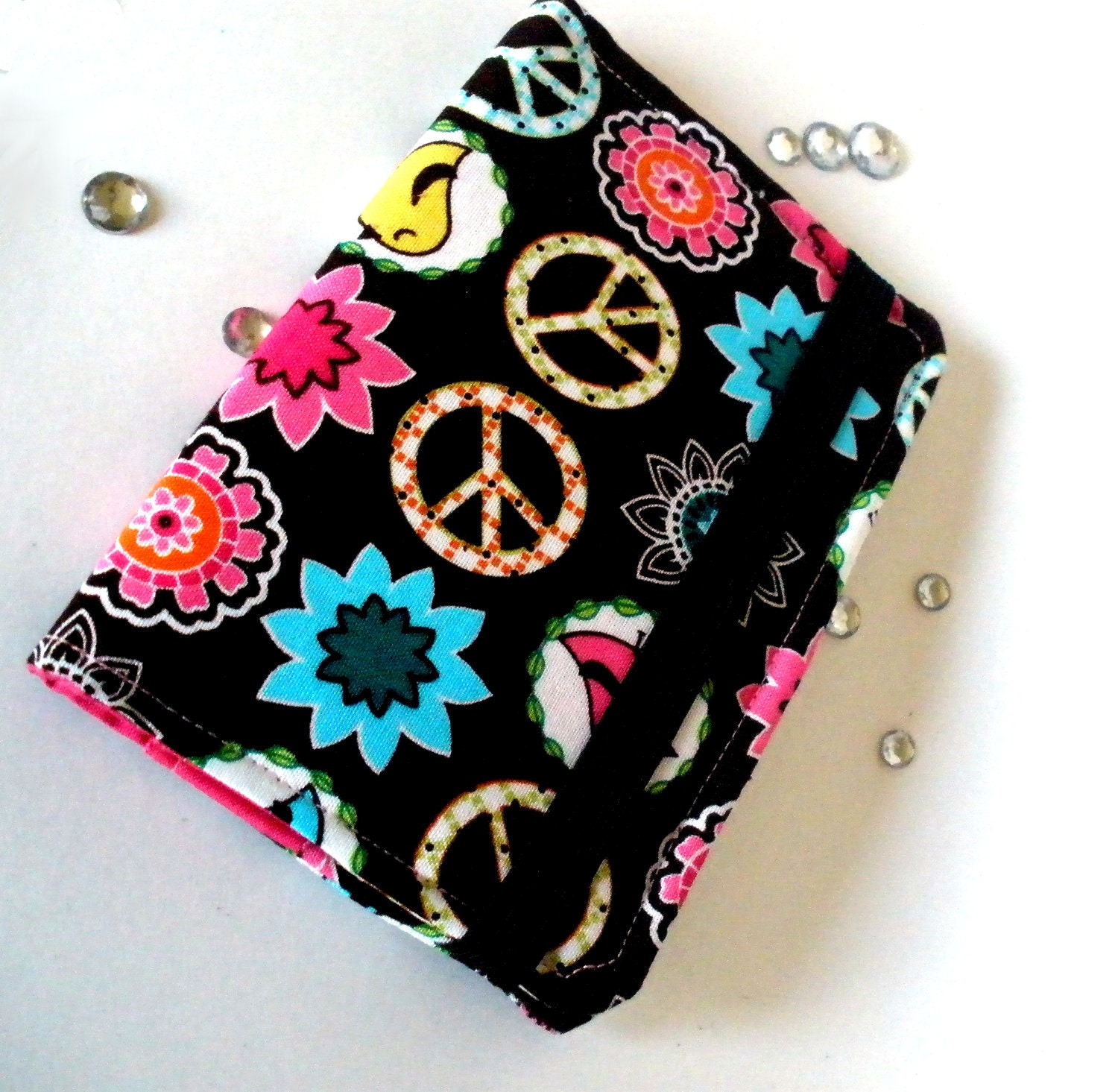 Peace, Flowers, Birds - Purse Wallet / Business Card Holder - Women, Teens, Girls, Guitars, Purple, Black, Pink, Blue