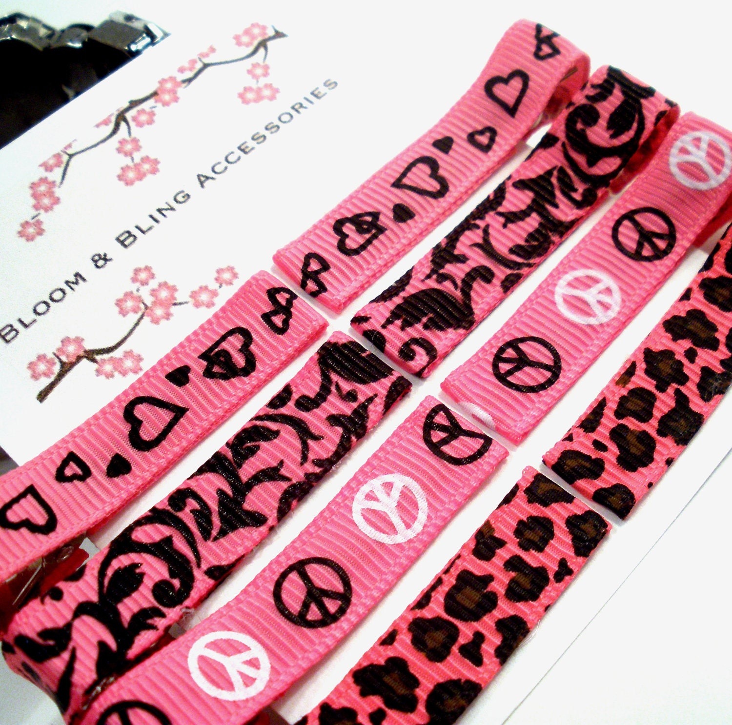 Girls Boutique Hair Bows - Pretty in Pink Bitty Clips (Set of 8) - Pink, Leopard Print, Peace, Hearts, Love, Damask
