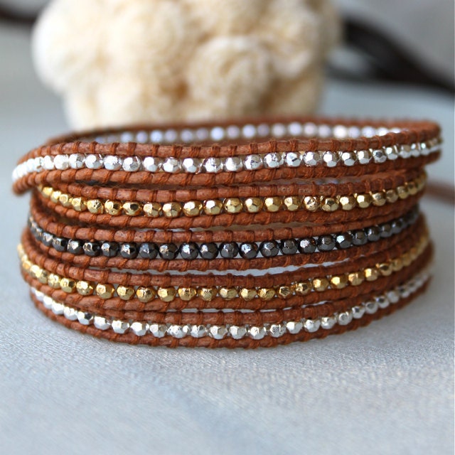 Natural Leather Metal Wrap Bracelet Chan Luu Style