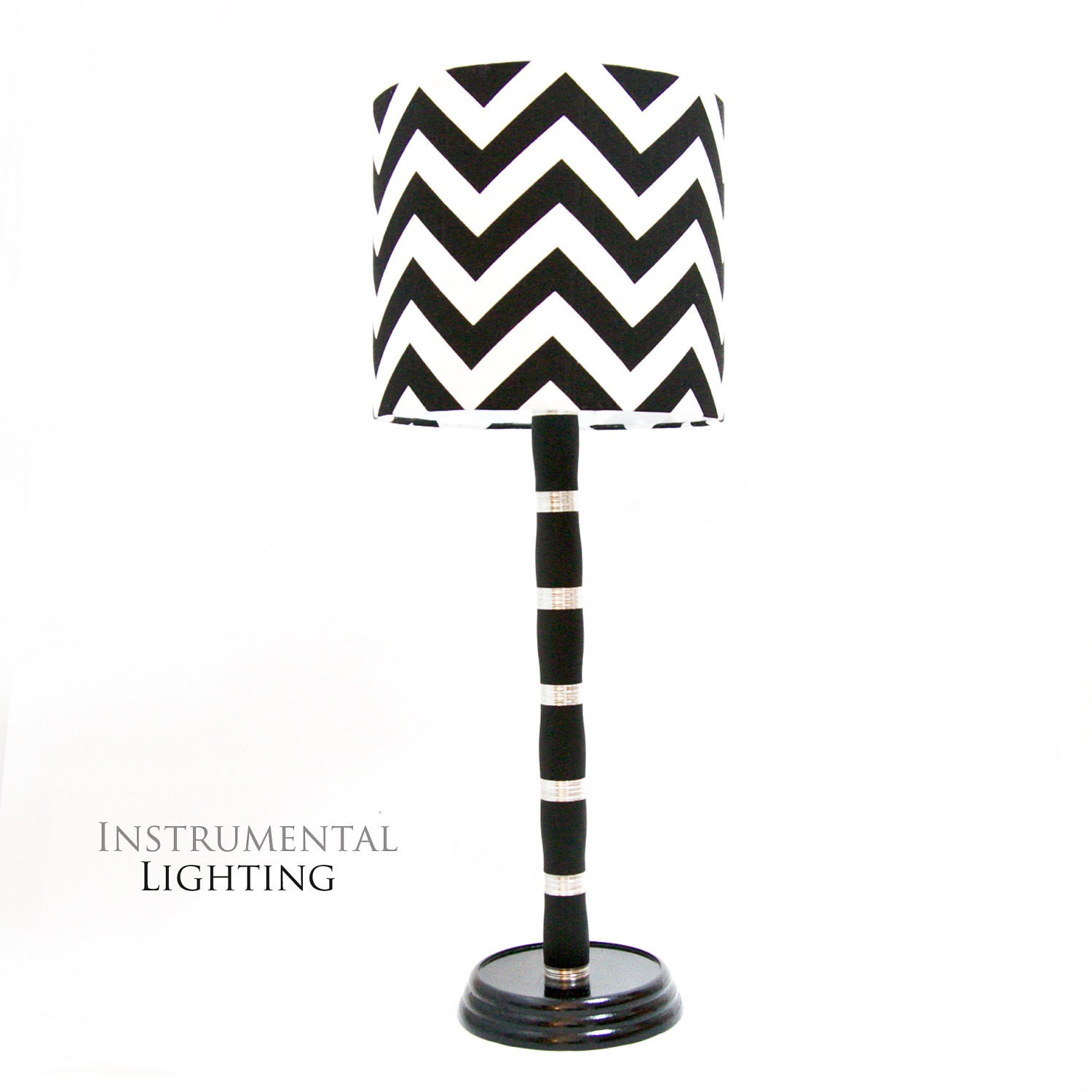 Clarinet Barrel Lamp with Black and White Chevron Shade