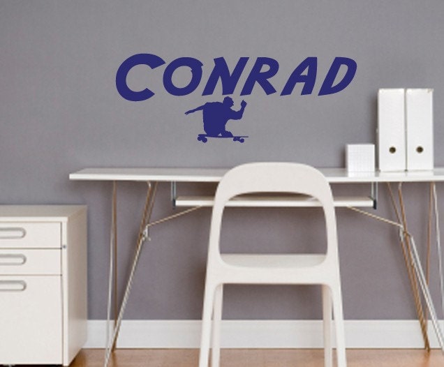 Wall Decal Skateboard Skateboarder and Custom Name