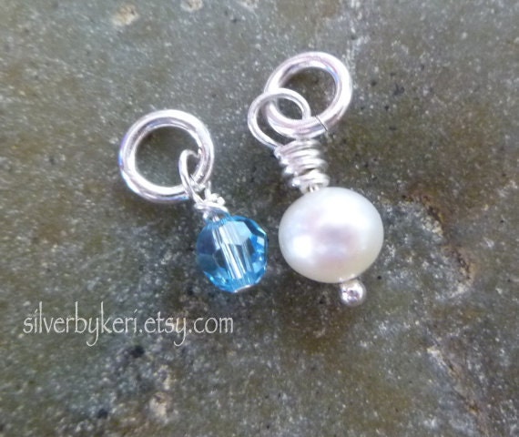 Add a Charm - One Swaroski Birthstone Color Crystal 4mm round or One  5mm Grade A Freshwater White Pearl