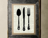 Utensils - Printed on a Vintage Dictionary Page 8X10