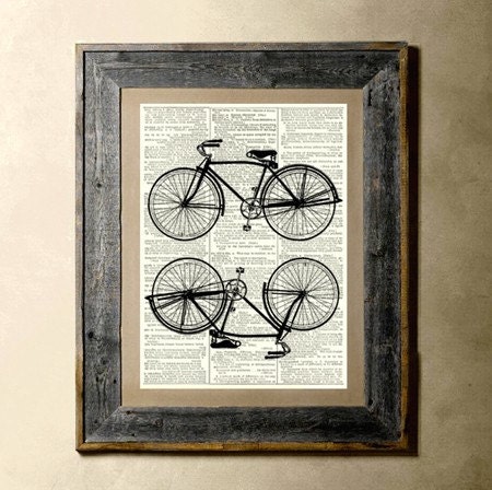 Bicycles - Printed on a Vintage Dictionary Page 8X10