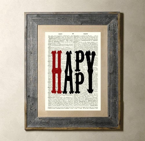 Happy(Red) - Printed on a Vintage Dictionary Page 8X10
