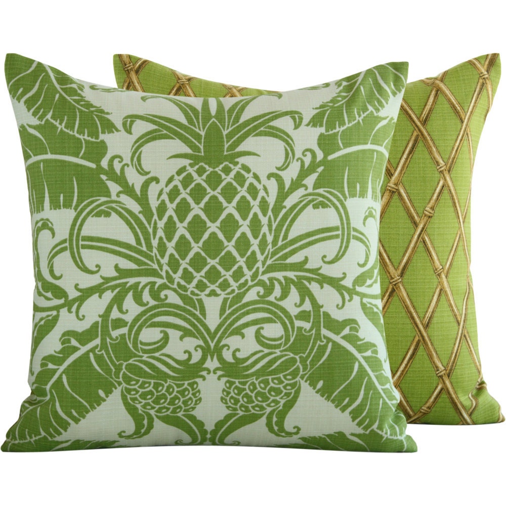 Green Pineapple Outdoor Throw Pillow Cover 20x20 Tropical Decor Furniture Tommy Bahama Hawaiian, Mojito Breeze Collection