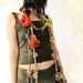 Crochet Necklaces..scarves - 2 pcs - Discounted Price in Chocolate beige grey with two Pumpkin flowers brooch
