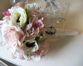 Blush Pink Keepsake Bouquet with Hydrangea Roses Orchids and Anemone accented with a Cameo Brooch - READY TO SHIP