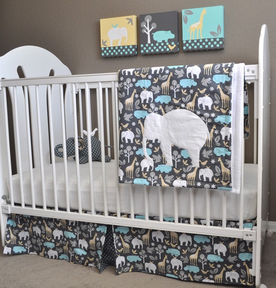 Custom Order for Denise -- Michael Miller Zoology Crib Bedding and Paintings Set
