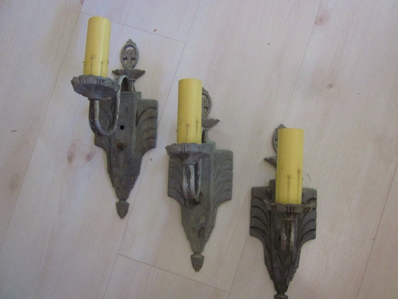 Vintage Art Deco Electric Wall Light Sconces Set of three